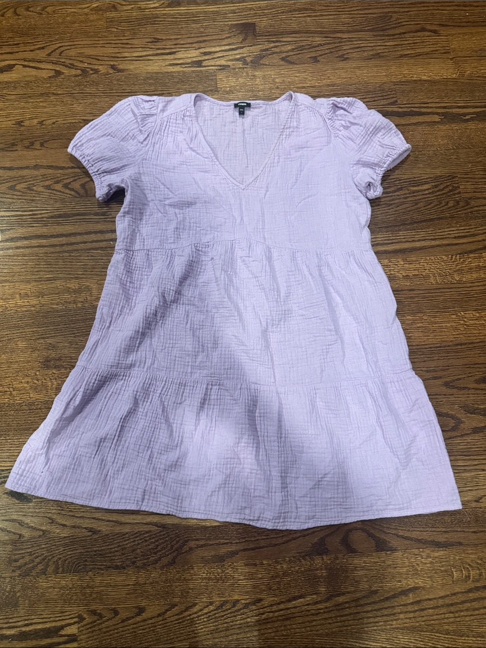 Express Cotton Gauze V Neck Dress with 2-Tiered Skirt in Light Purple Size Large